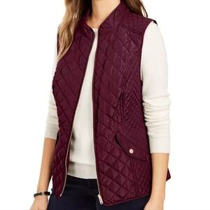 Charter Club Burgandy Quilted Vest Full-Zip Packable Size S